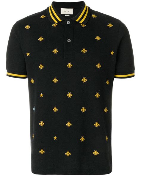 gucci black polo t shirt|gucci bee embroidered polo shirt.